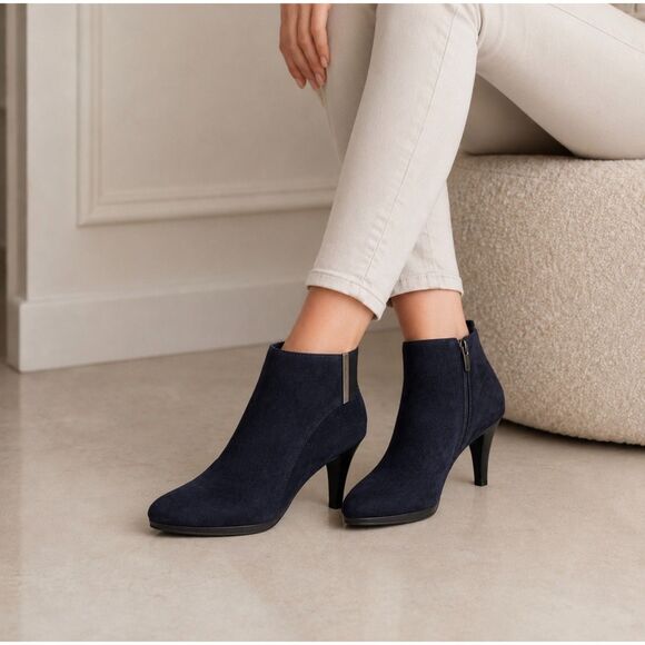 Bandolino Shoes - Bandolino Christiana Navy Blue Suede Ankle Boots Womens Size 7M Heeled Booties